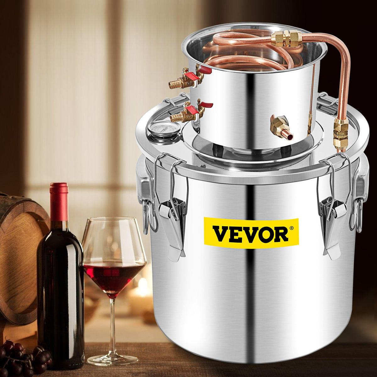 VEVOR Alcohol Distiller 50 L with Condenser, Copper Tube and Thermometer