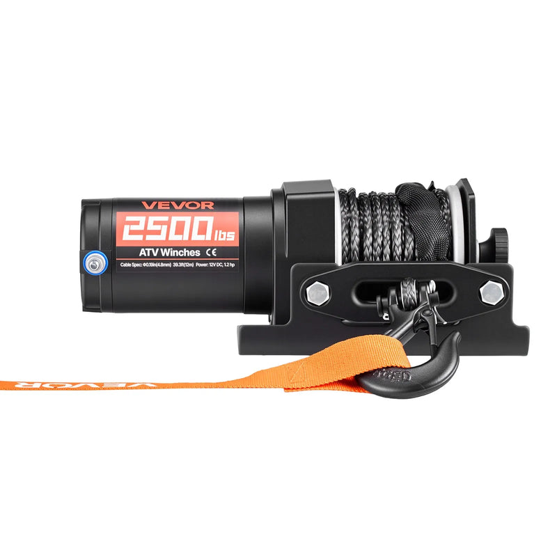 VEVOR elektriskā vinča ATV/UTV 1134 kg ar Φ4,8 mm x 12 m sintētisko trosi, vadu tālvadības pulti, IP55 ūdensizturība, alumīnija korpuss ar troses vadotni un montāžas plāksni bezceļu vilkšanai - ZEMLETES.LV