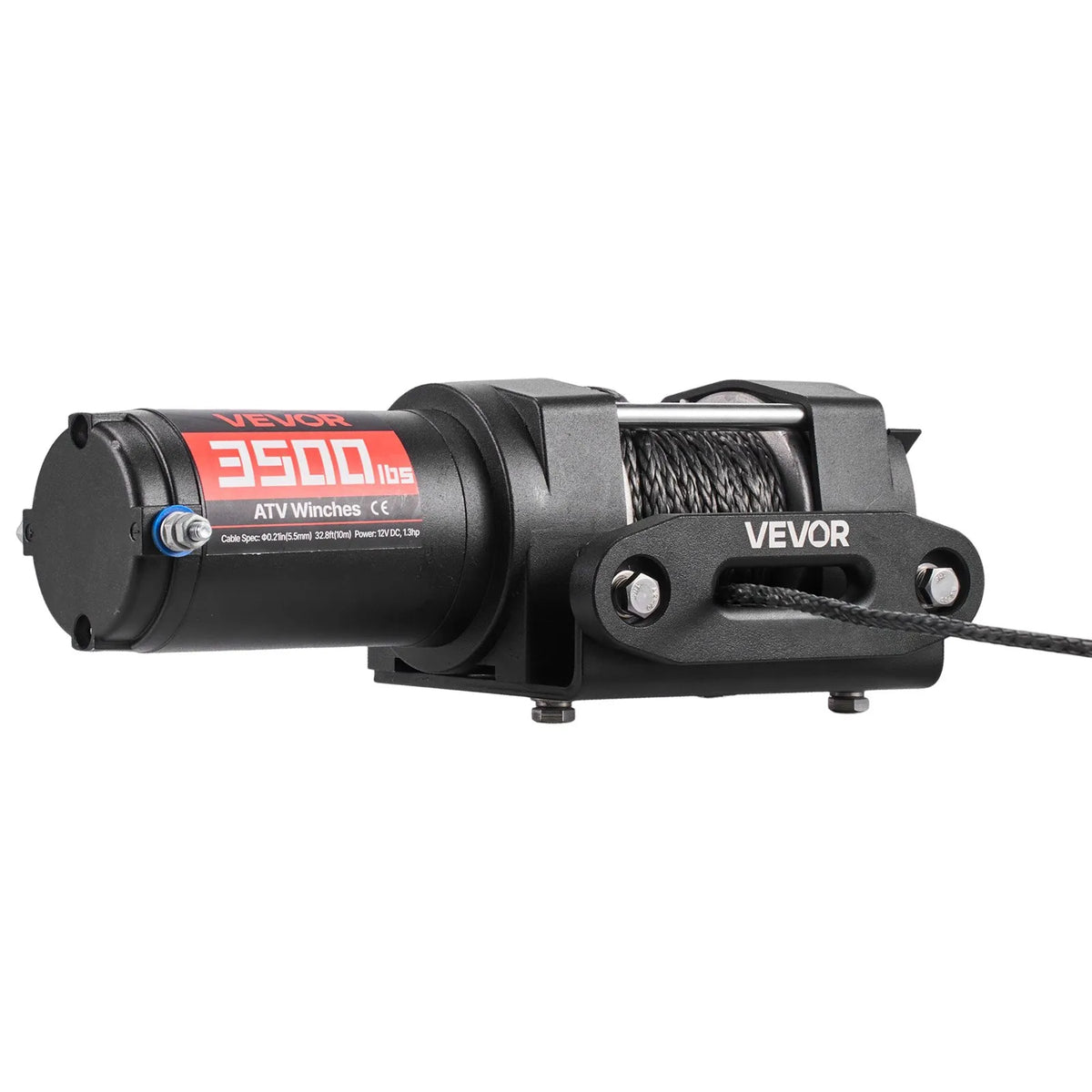 VEVOR elektriskā vinča 1587 kg, 12 V DC ATV/UTV vinča ar Ø5,5 mm x 10 m sintētisko trosi un vadu tālvadību, IP55, alumīnija vadīkla un montāžas plāksne, vilkšanai, melna - ZEMLETES.LV