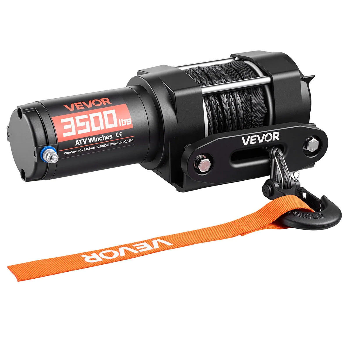VEVOR elektriskā vinča 1587 kg, 12 V DC ATV/UTV vinča ar Ø5,5 mm x 10 m sintētisko trosi un vadu tālvadību, IP55, alumīnija vadīkla un montāžas plāksne, vilkšanai, melna - ZEMLETES.LV