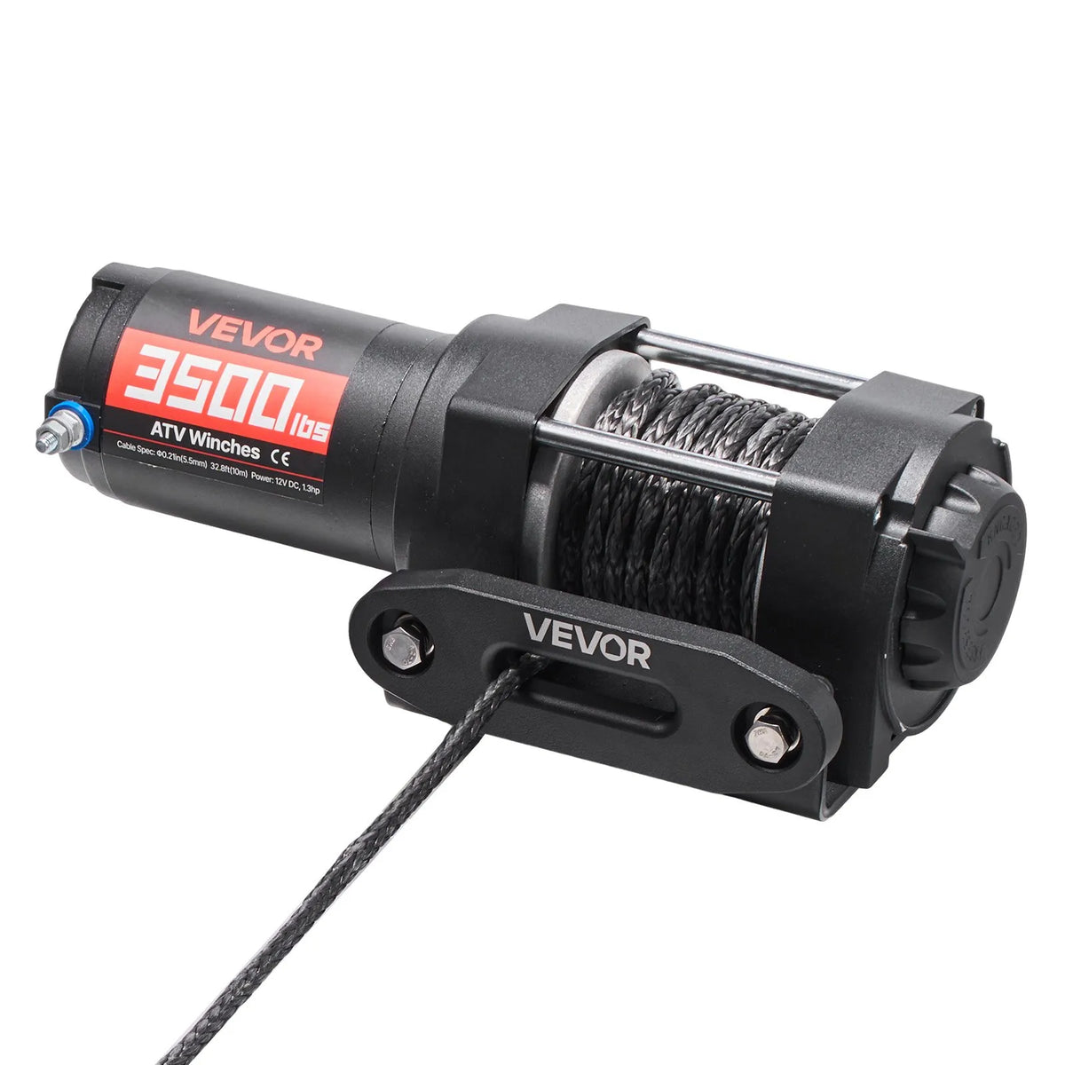 VEVOR elektriskā vinča 1587 kg, 12 V DC ATV/UTV vinča ar Ø5,5 mm x 10 m sintētisko trosi un vadu tālvadību, IP55, alumīnija vadīkla un montāžas plāksne, vilkšanai, melna - ZEMLETES.LV