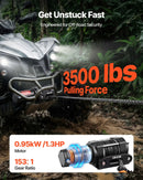 VEVOR elektriskā vinča 1587 kg, 12 V DC ATV/UTV vinča ar Ø5,5 mm x 10 m sintētisko trosi un vadu tālvadību, IP55, alumīnija vadīkla un montāžas plāksne, vilkšanai, melna - ZEMLETES.LV
