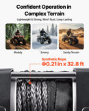 VEVOR elektriskā vinča 1587 kg, 12 V DC ATV/UTV vinča ar Ø5,5 mm x 10 m sintētisko trosi un vadu tālvadību, IP55, alumīnija vadīkla un montāžas plāksne, vilkšanai, melna - ZEMLETES.LV