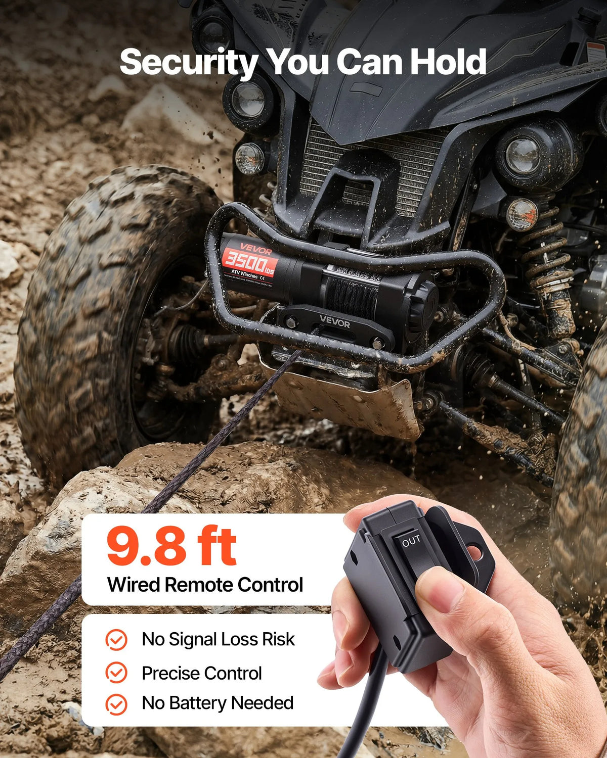 VEVOR elektriskā vinča 1587 kg, 12 V DC ATV/UTV vinča ar Ø5,5 mm x 10 m sintētisko trosi un vadu tālvadību, IP55, alumīnija vadīkla un montāžas plāksne, vilkšanai, melna - ZEMLETES.LV