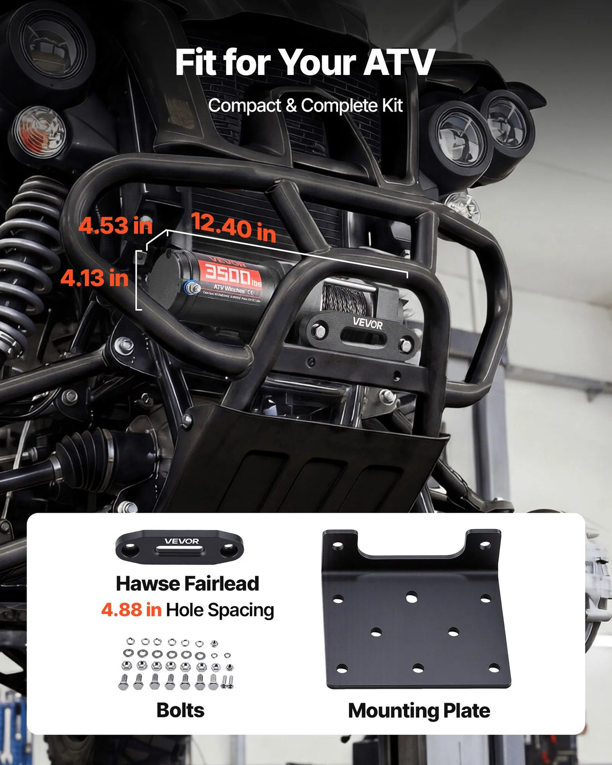 VEVOR elektriskā vinča 1587 kg, 12 V DC ATV/UTV vinča ar Ø5,5 mm x 10 m sintētisko trosi un vadu tālvadību, IP55, alumīnija vadīkla un montāžas plāksne, vilkšanai, melna - ZEMLETES.LV