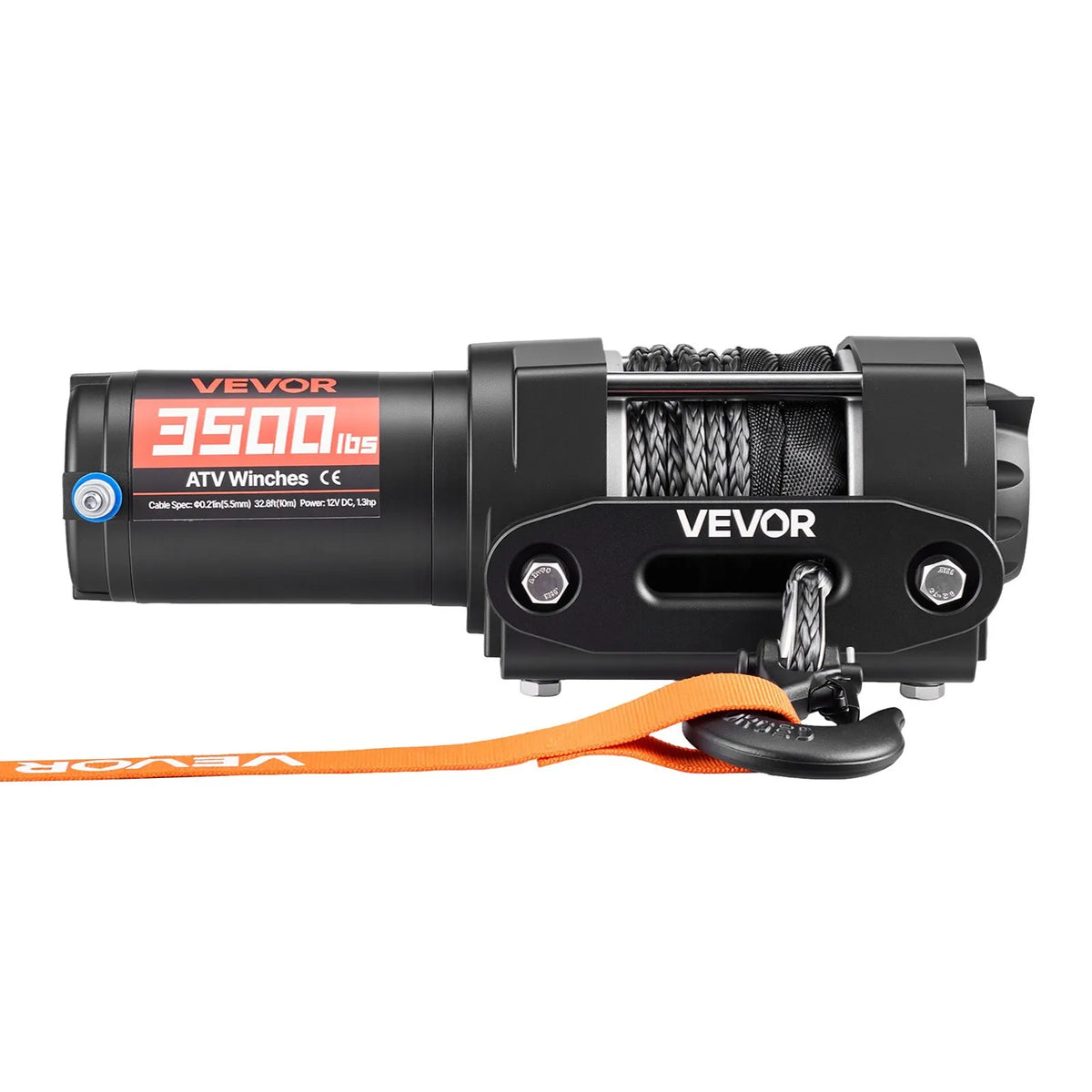 VEVOR elektriskā vinča 1587 kg, 12 V DC ATV/UTV vinča ar Ø5,5 mm x 10 m sintētisko trosi un vadu tālvadību, IP55, alumīnija vadīkla un montāžas plāksne, vilkšanai, melna - ZEMLETES.LV