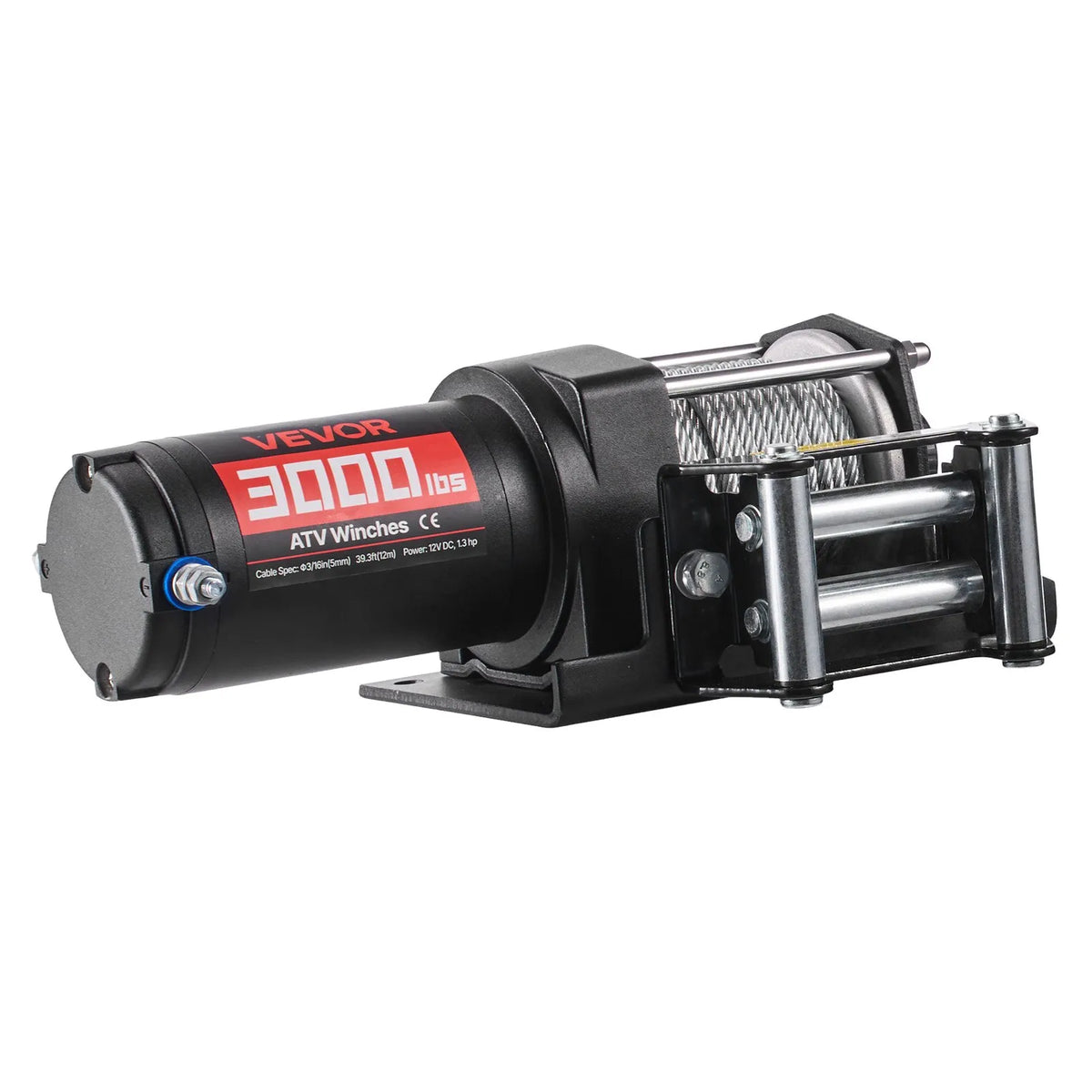 VEVOR elektriskā vinča 1360 kg, 12 V DC ATV/UTV vinča ar Ø5 mm x 12 m tērauda trosi un vadu tālvadību, IP55, alumīnija vadīkla un montāžas plāksne, vilkšanai, melna - ZEMLETES.LV