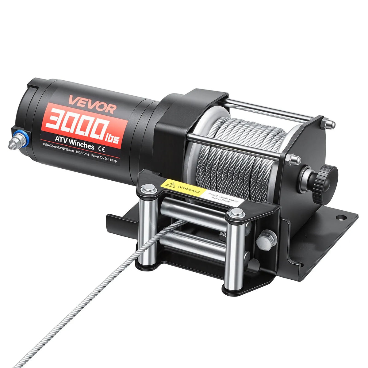 VEVOR elektriline vints 1360 kg, 12 V DC ATV/UTV vints koos Ø5 mm × 12 m terastrossiga, kaugjuhtimispuldiga, IP55, alumiiniumkorpuse ja paigaldusplaadiga, must
