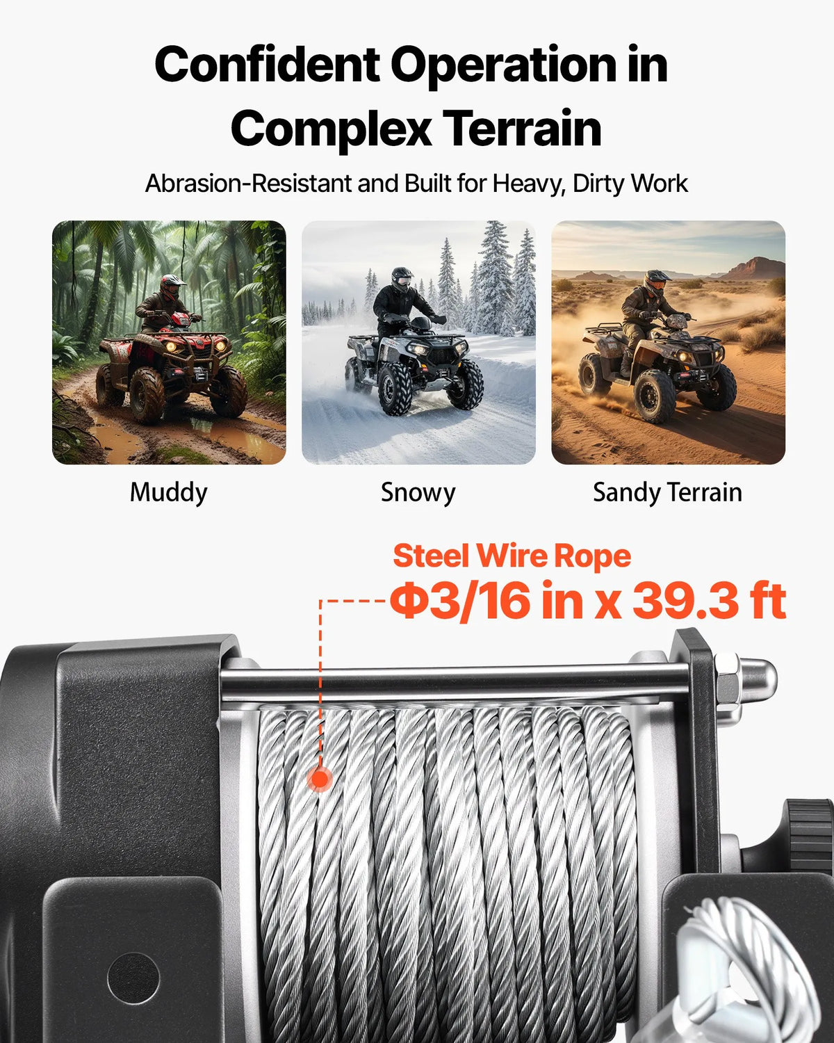 VEVOR elektriskā vinča 1360 kg, 12 V DC ATV/UTV vinča ar Ø5 mm x 12 m tērauda trosi un vadu tālvadību, IP55, alumīnija vadīkla un montāžas plāksne, vilkšanai, melna - ZEMLETES.LV