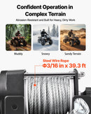 VEVOR elektriskā vinča 1360 kg, 12 V DC ATV/UTV vinča ar Ø5 mm x 12 m tērauda trosi un vadu tālvadību, IP55, alumīnija vadīkla un montāžas plāksne, vilkšanai, melna - ZEMLETES.LV