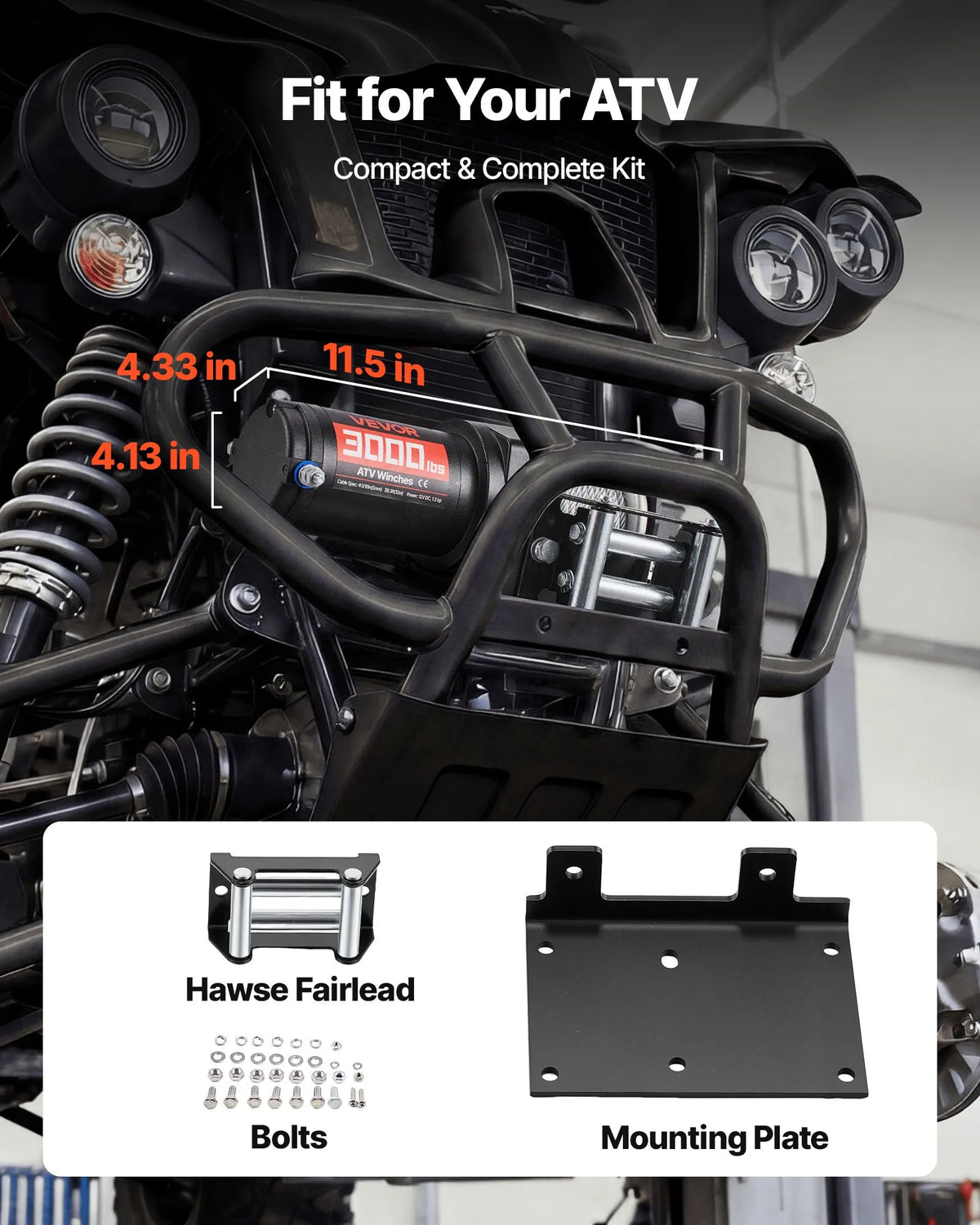 VEVOR elektriline vints 1360 kg, 12 V DC ATV/UTV vints koos Ø5 mm × 12 m terastrossiga, kaugjuhtimispuldiga, IP55, alumiiniumkorpuse ja paigaldusplaadiga, must