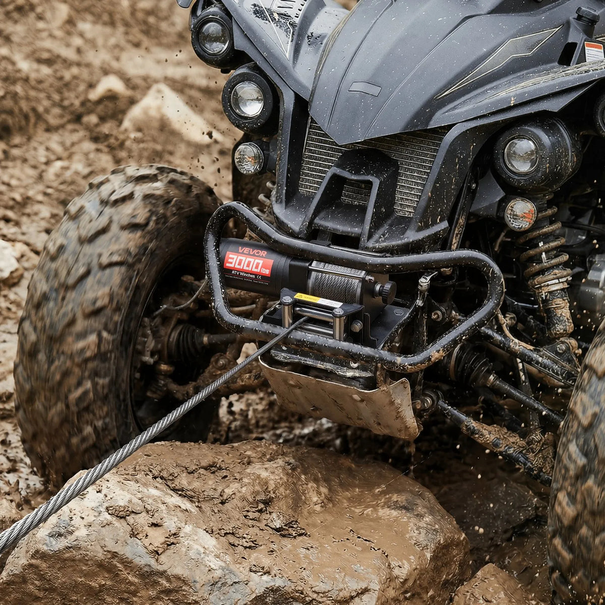 VEVOR elektriline vints 1360 kg, 12 V DC ATV/UTV vints koos Ø5 mm × 12 m terastrossiga, kaugjuhtimispuldiga, IP55, alumiiniumkorpuse ja paigaldusplaadiga, must
