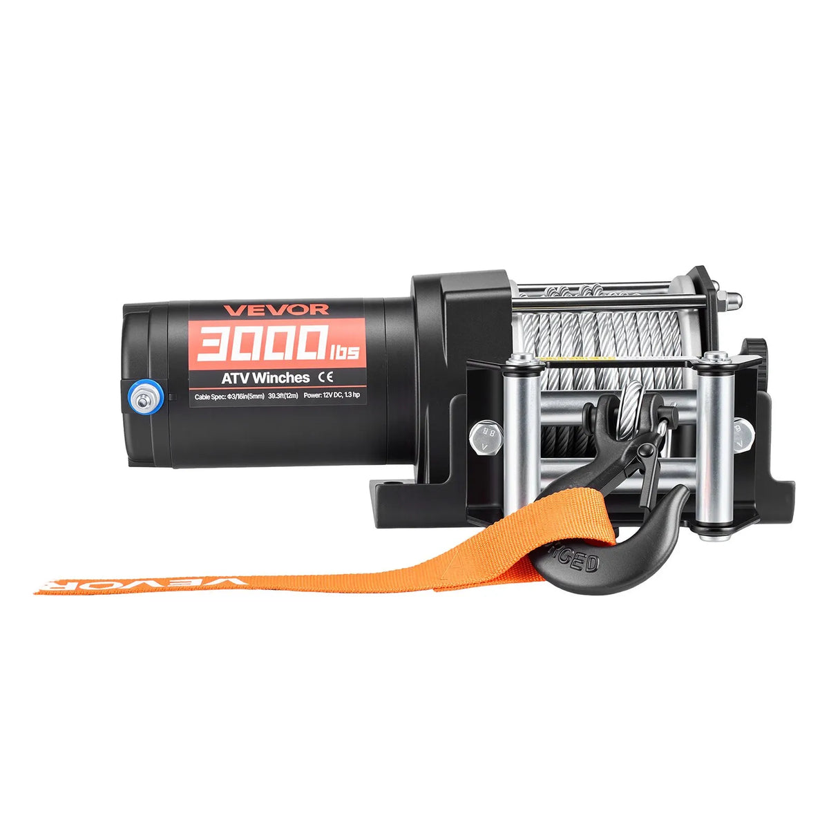 VEVOR elektriline vints 1360 kg, 12 V DC ATV/UTV vints koos Ø5 mm × 12 m terastrossiga, kaugjuhtimispuldiga, IP55, alumiiniumkorpuse ja paigaldusplaadiga, must