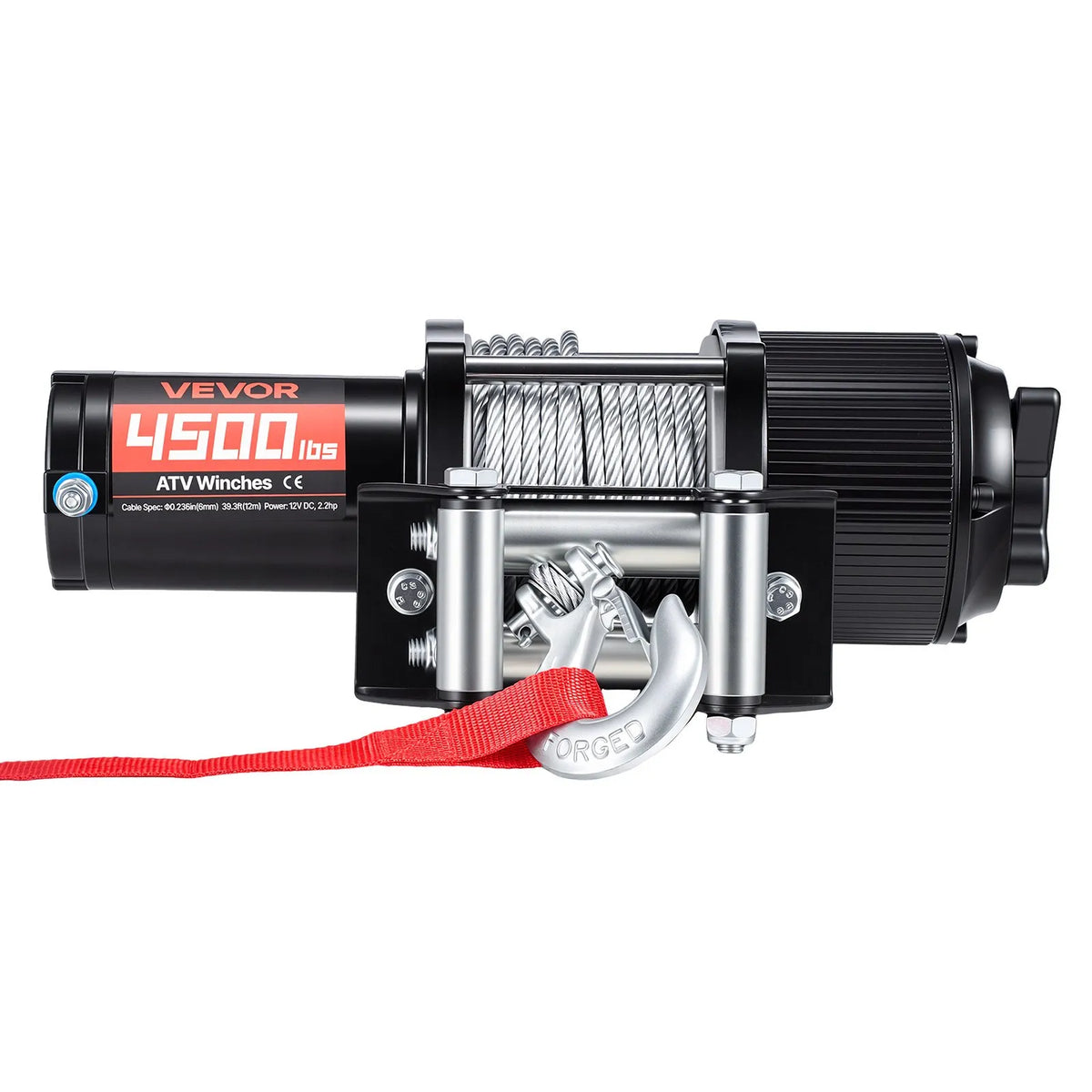 VEVOR elektriskā vinča ATV/UTV 2041 kg ar Φ6 mm x 12 m tērauda trosi, bezvadu un vadu tālvadības pulti, IP54 ūdensizturība, ar rullīšu vadotni un montāžas plāksni bezceļu vilkšanai - ZEMLETES.LV