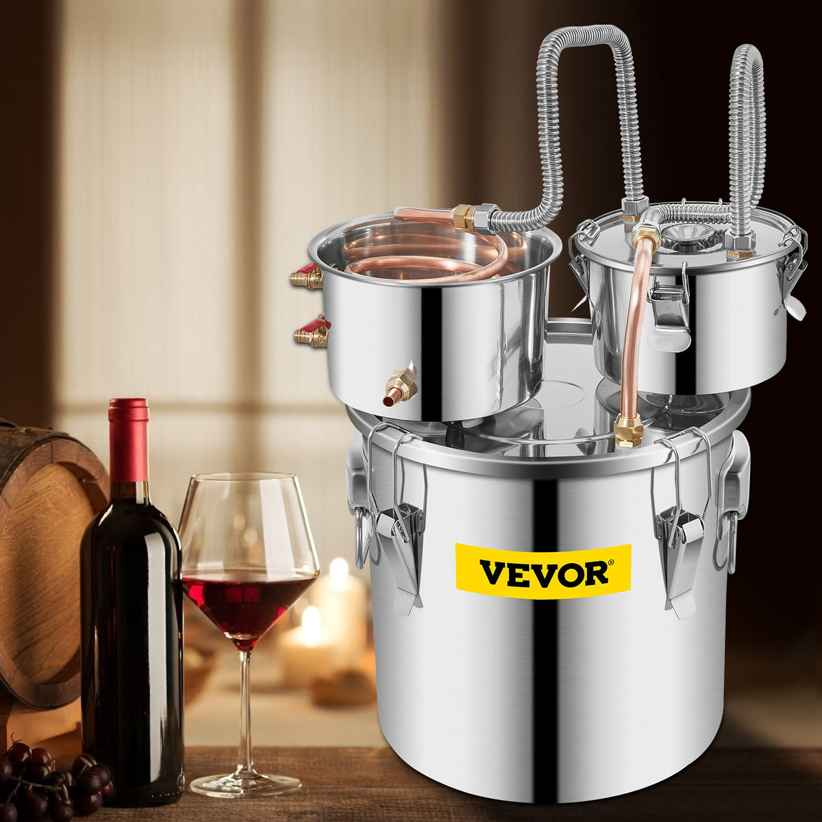 VEVOR Distillation Apparatus 19 l with Copper Tube and Thermometer, for Alcohol, Oils and Hydrosols
