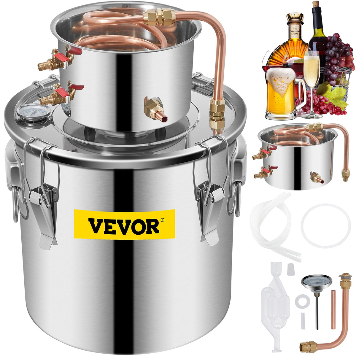 VEVOR Distillation Apparatus 20 l with Copper Coil and Thermometer, for Alcohol and Water