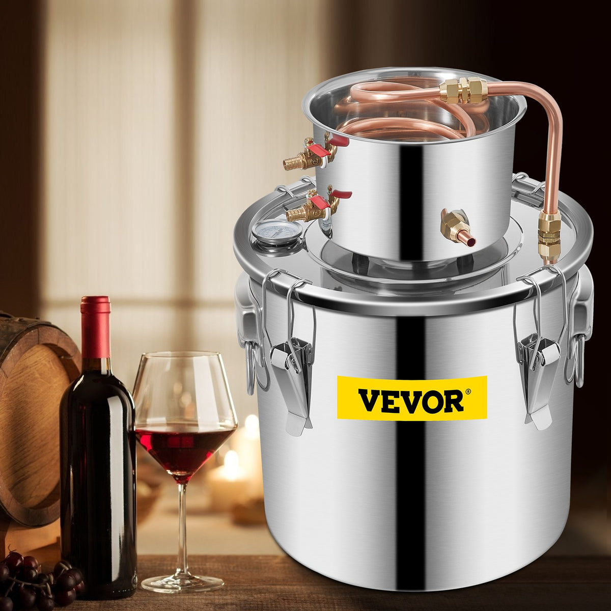 VEVOR Distillation Apparatus 20 l with Copper Coil and Thermometer, for Alcohol and Water