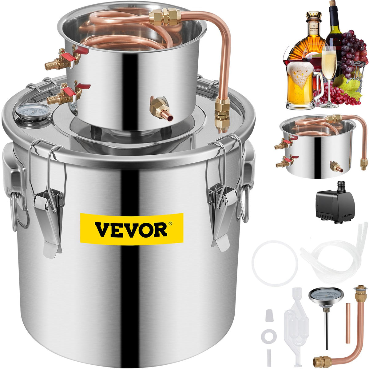 VEVOR 30 l distillation kit with water pump for alcohol and essential oils