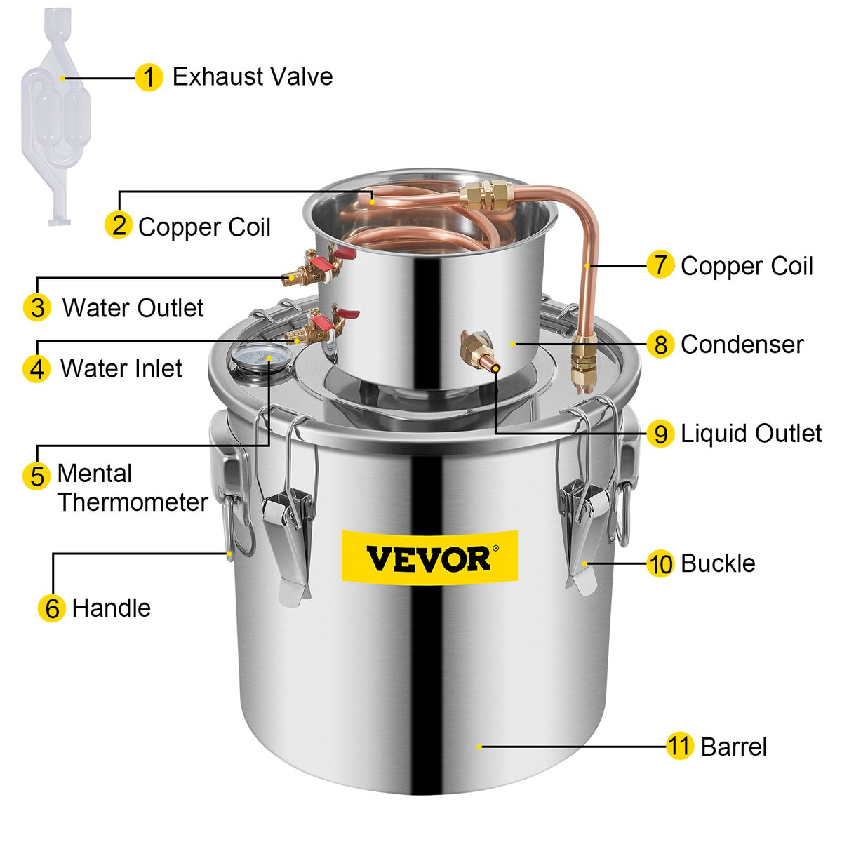 VEVOR 30 l distillation kit with water pump for alcohol and essential oils