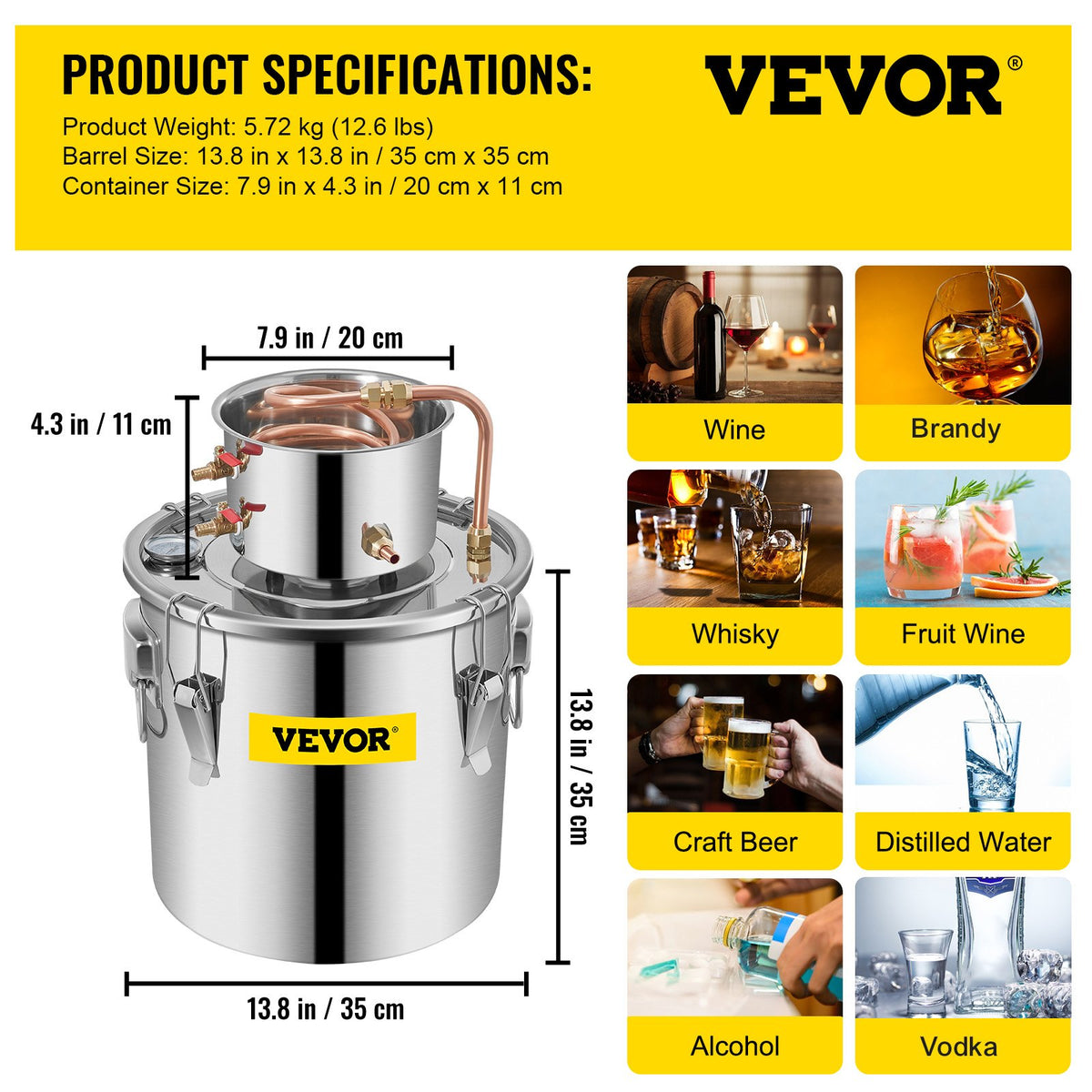 VEVOR дистиллятор 30 л с терморегулятором, для алкоголя и воды