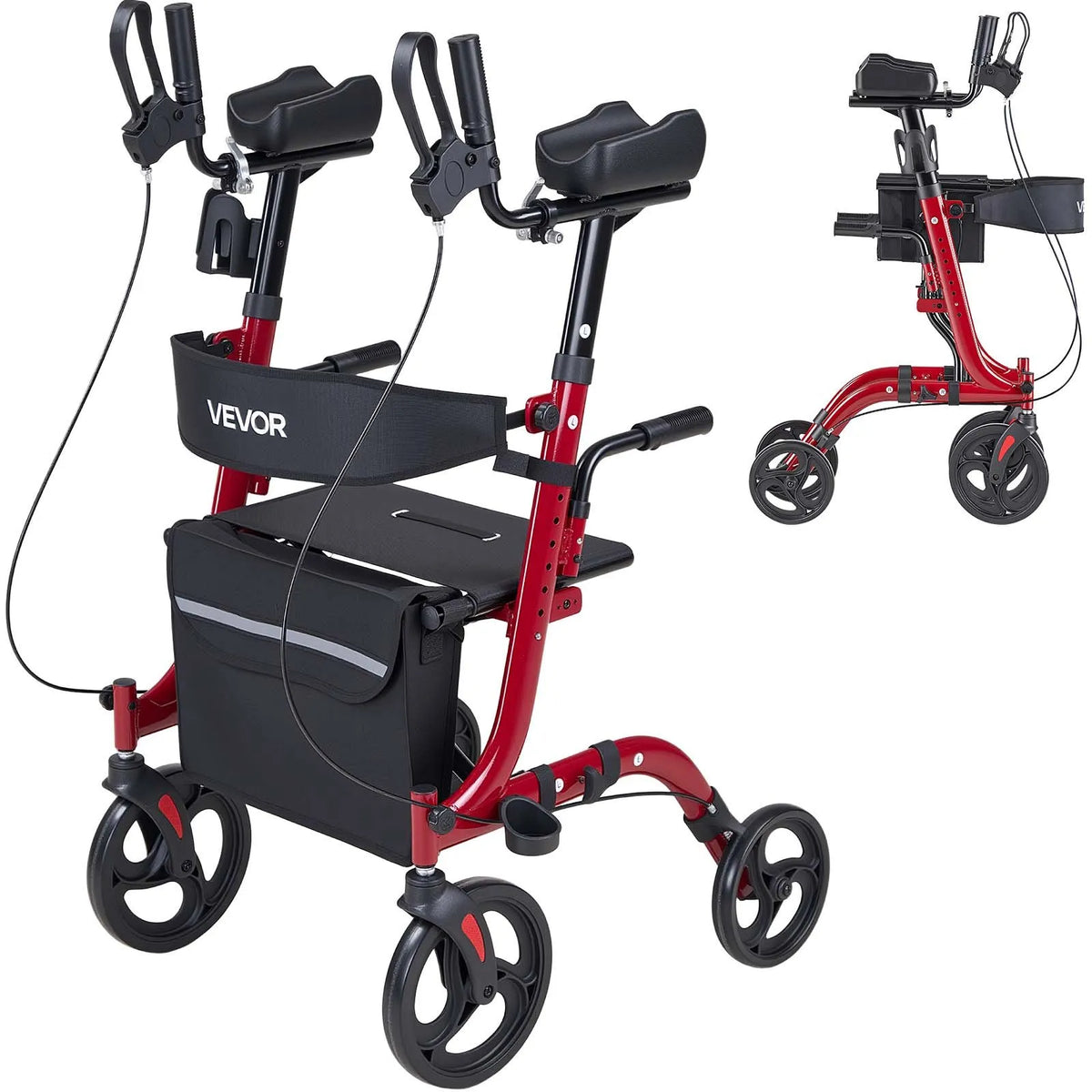 VEVOR rollators ar sēdekli senioriem, salokāms alumīnija staigāšanas palīglīdzeklis ar PVC riteņiem, regulējamu rokturi, uzglabāšanas somu un krūzes/spieķa turētāju, kravnesība 136 kg - ZEMLETES.LV