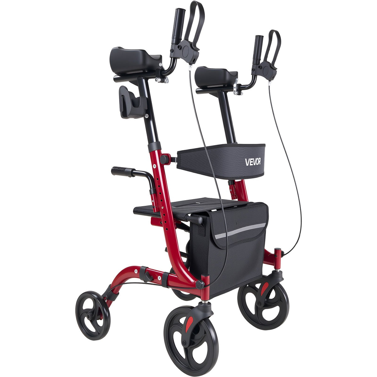 VEVOR rollators ar sēdekli senioriem, salokāms alumīnija staigāšanas palīglīdzeklis ar PVC riteņiem, regulējamu rokturi, uzglabāšanas somu un krūzes/spieķa turētāju, kravnesība 136 kg - ZEMLETES.LV