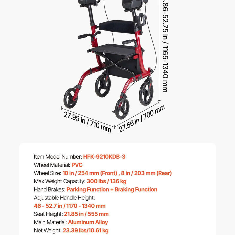 VEVOR rollators ar sēdekli senioriem, salokāms alumīnija staigāšanas palīglīdzeklis ar PVC riteņiem, regulējamu rokturi, uzglabāšanas somu un krūzes/spieķa turētāju, kravnesība 136 kg - ZEMLETES.LV