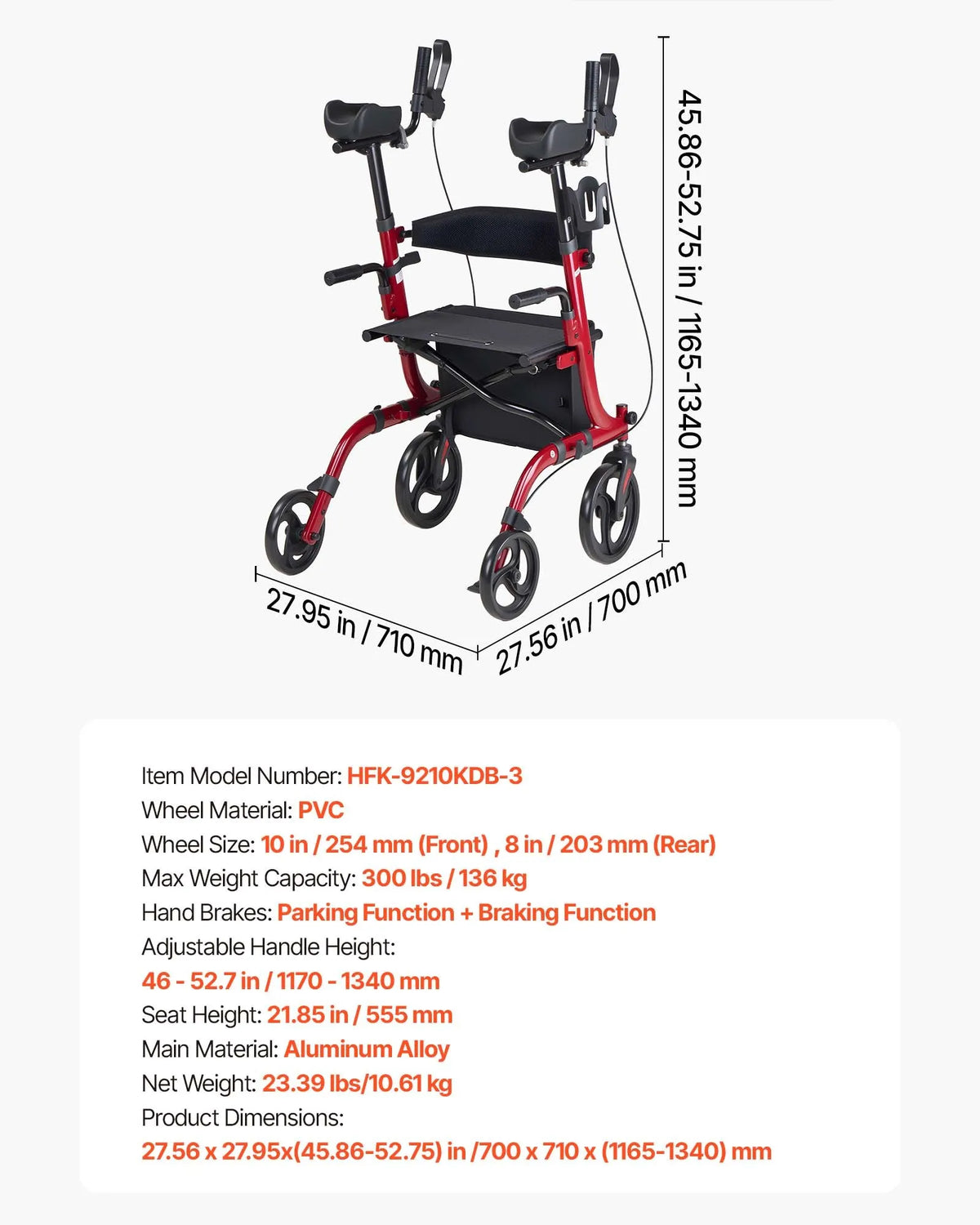 VEVOR rollators ar sēdekli senioriem, salokāms alumīnija staigāšanas palīglīdzeklis ar PVC riteņiem, regulējamu rokturi, uzglabāšanas somu un krūzes/spieķa turētāju, kravnesība 136 kg - ZEMLETES.LV