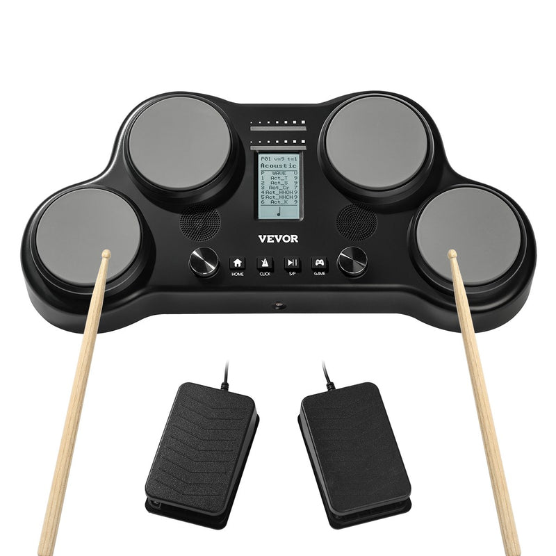 VEVOR elektriskā bungas sistēma ar 4 spilventiņiem, 163 skaņām, austiņu ligzdu un stereo skaļruņiem