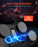 VEVOR elektriskā bungas sistēma ar 4 spilventiņiem, 163 skaņām, austiņu ligzdu un stereo skaļruņiem