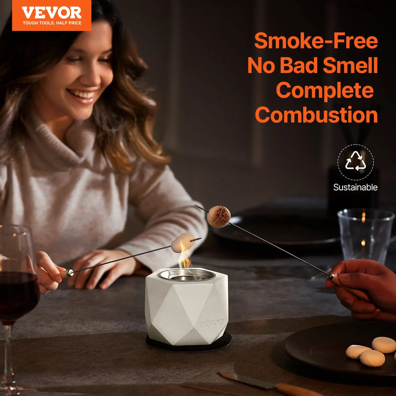 VEVOR galda virsmas ugunskura bļoda, betona mini kamīns iekštelpām un ārtelpām, pārnēsājams spirta degļa ugunskurs ar komplektā iekļautu dzēšamo vāku, piemērots terasei un balkonam, gaiši pelēks