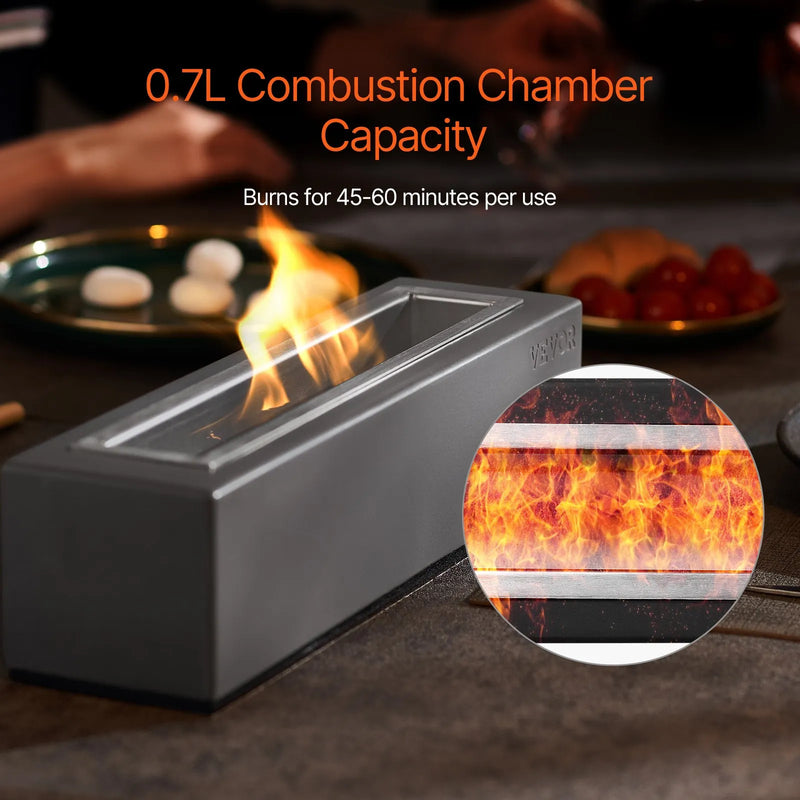 VEVOR galda ugunskura bļoda 38 cm, betona galda kamīns iekštelpām un āra dekoram, pārnēsājams spirta deglis “S’mores” pagatavošanai, piemērots terasei un balkonam, ar ugunsdzēšļa vāku, kvadrātveida gaiši pelēks