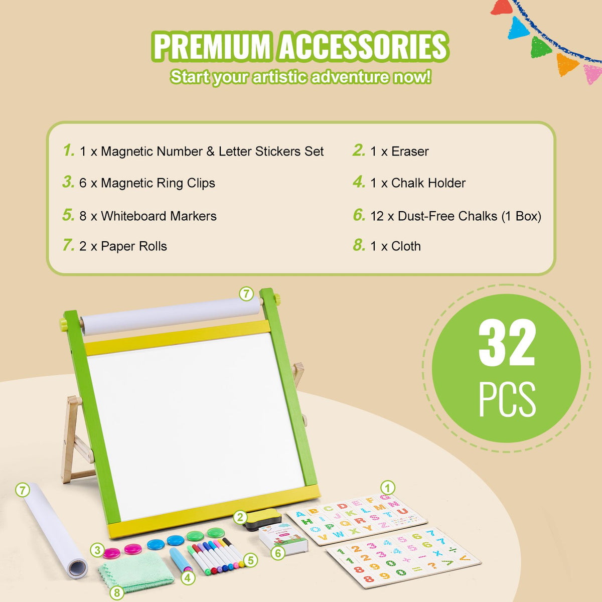 VEVOR 3 in 1 Children's Easel with Magnetic Whiteboard and Chalkboard