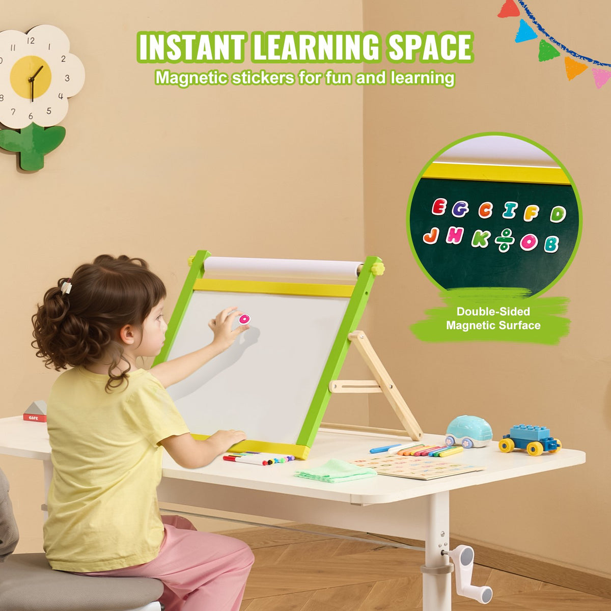 VEVOR 3 in 1 Children's Easel with Magnetic Whiteboard and Chalkboard