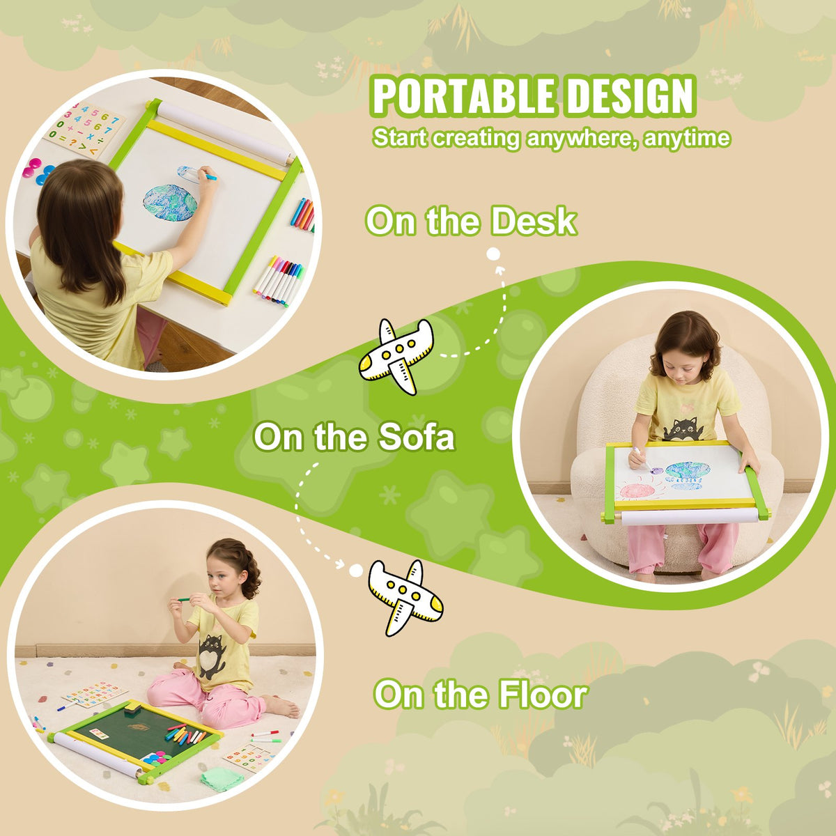 VEVOR 3 in 1 Children's Easel with Magnetic Whiteboard and Chalkboard