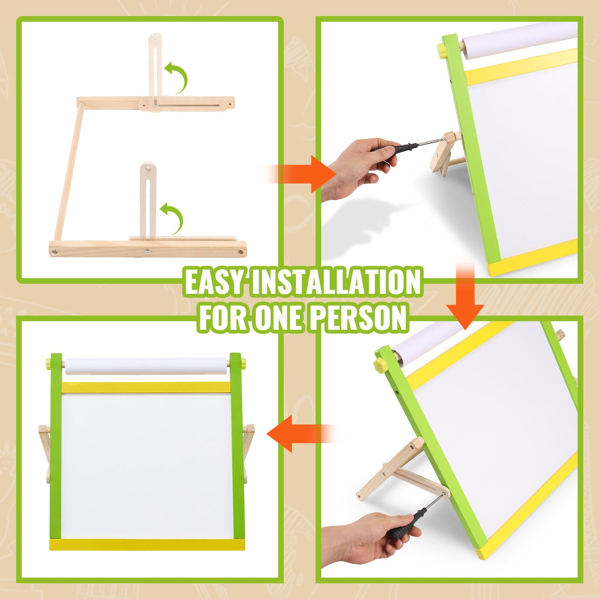 VEVOR 3 in 1 Children's Easel with Magnetic Whiteboard and Chalkboard