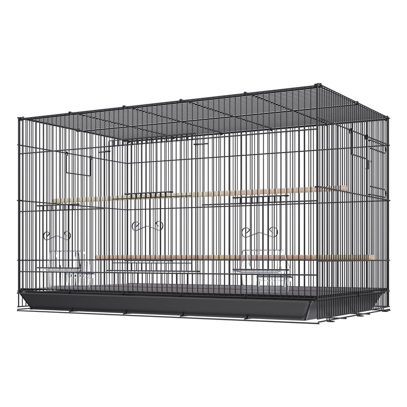 VEVOR 76 cm Putnu būris, metāla lielais parakeetu būris kokateiliem, maziem papagaiļiem, budžijiem, mīlestības putniem un kanārijputniem, mājdzīvnieku putnu būris ar ritenīšu stendu un paliktni