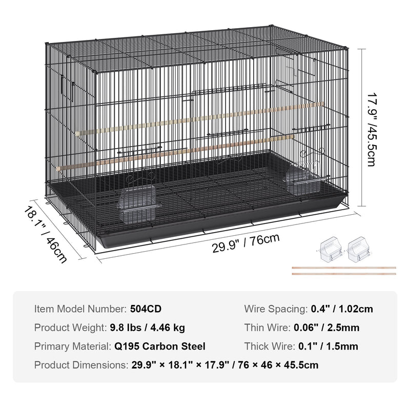 VEVOR 76 cm Putnu būris, metāla lielais parakeetu būris kokateiliem, maziem papagaiļiem, budžijiem, mīlestības putniem un kanārijputniem, mājdzīvnieku putnu būris ar ritenīšu stendu un paliktni