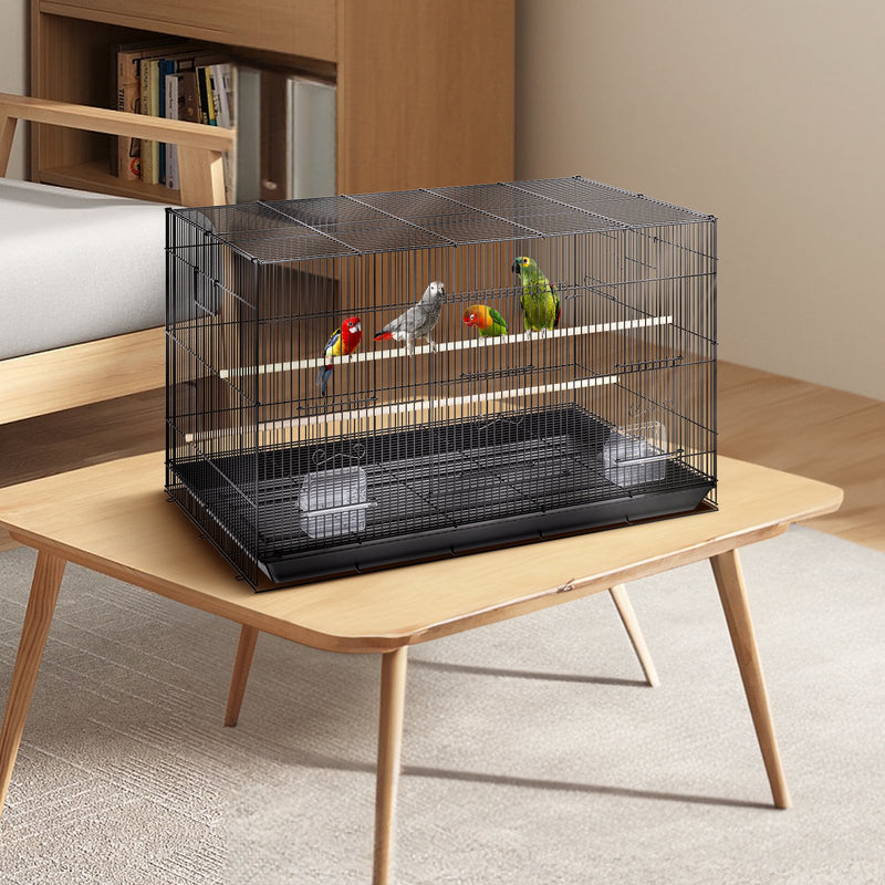 VEVOR 76 cm Putnu būris, metāla lielais parakeetu būris kokateiliem, maziem papagaiļiem, budžijiem, mīlestības putniem un kanārijputniem, mājdzīvnieku putnu būris ar ritenīšu stendu un paliktni