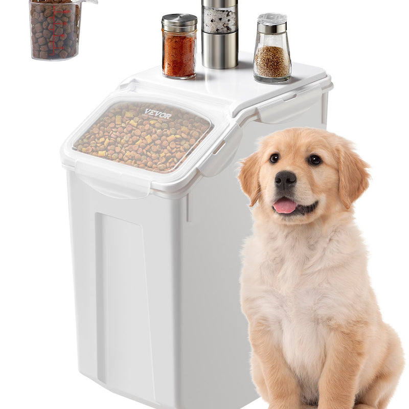 VEVOR rīsu un sastāvdaļu uzglabāšanas konteiners, 20 l ietilpības liels barības dozators ar riteņiem, mērbļodiņu un hermētisku vāku, piemērots graudiem, miltiem un mājdzīvnieku barībai, 1 gab.