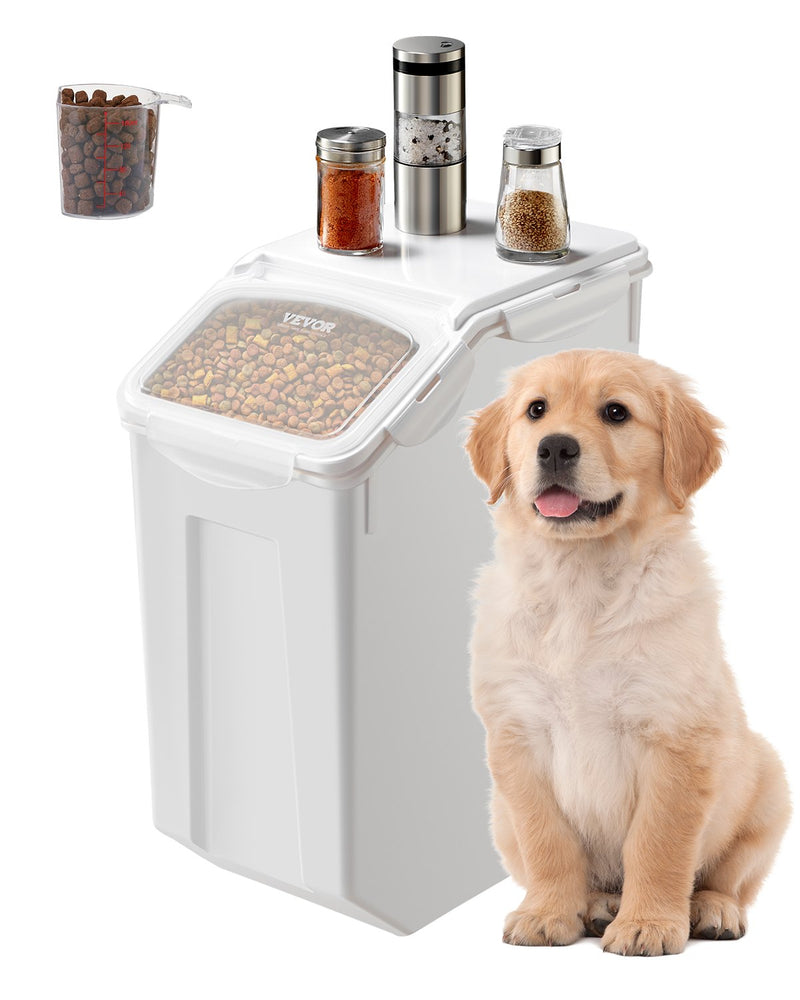 VEVOR rīsu un sastāvdaļu uzglabāšanas konteiners, 20 l ietilpības liels barības dozators ar riteņiem, mērbļodiņu un hermētisku vāku, piemērots graudiem, miltiem un mājdzīvnieku barībai, 1 gab.