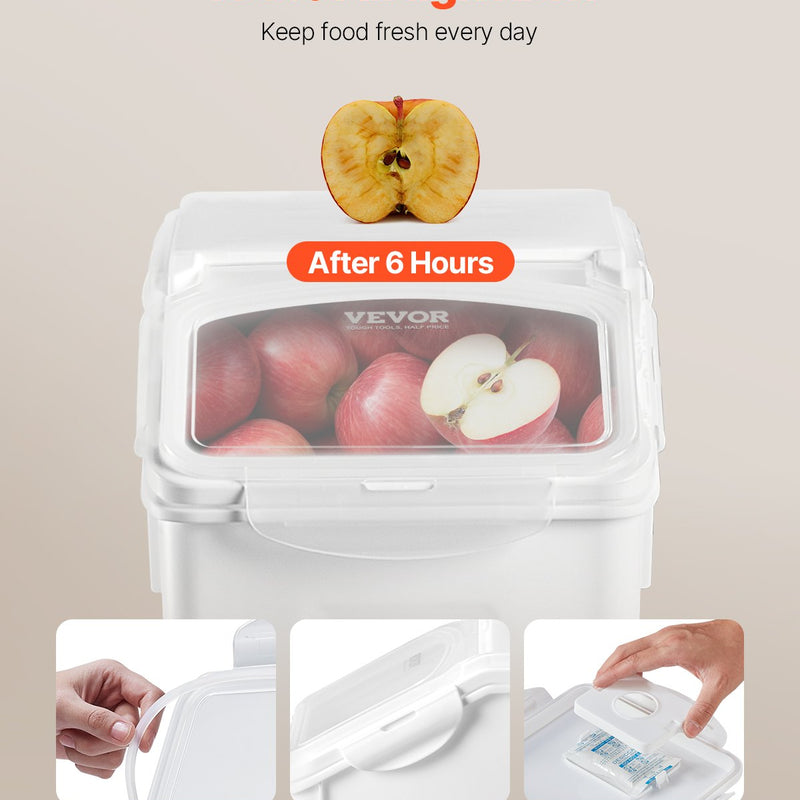 VEVOR rīsu un sastāvdaļu uzglabāšanas konteiners, 20 l ietilpības liels barības dozators ar riteņiem, mērbļodiņu un hermētisku vāku, piemērots graudiem, miltiem un mājdzīvnieku barībai, 1 gab.