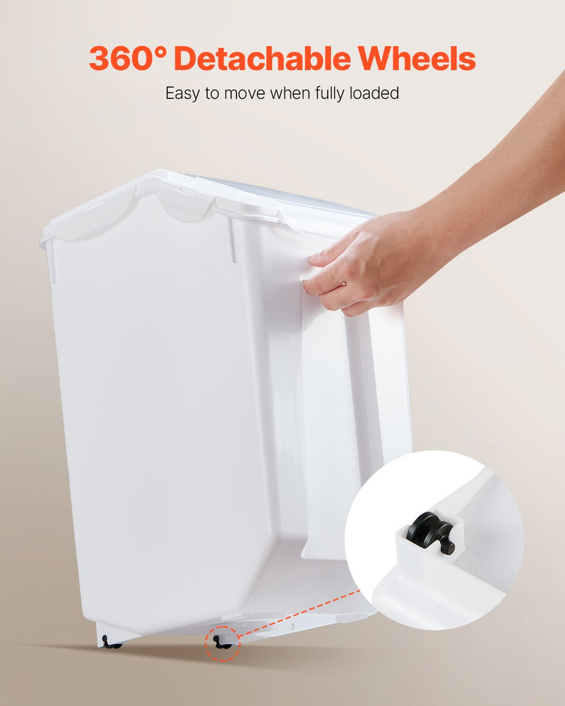 VEVOR rīsu un barības uzglabāšanas konteineru komplekts, 2 × 20 l lieli hermētiski virtuves graudu un miltu konteineri ar riteņiem, mājdzīvnieku barības dozatori ar 2 mērbļodiņām, 2 gab.