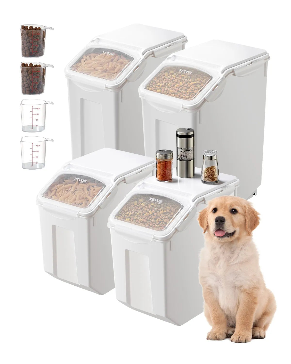 VEVOR Food Storage Container Set with Wheels and Measuring Cups, 2 × 15 l + 2 × 20 l