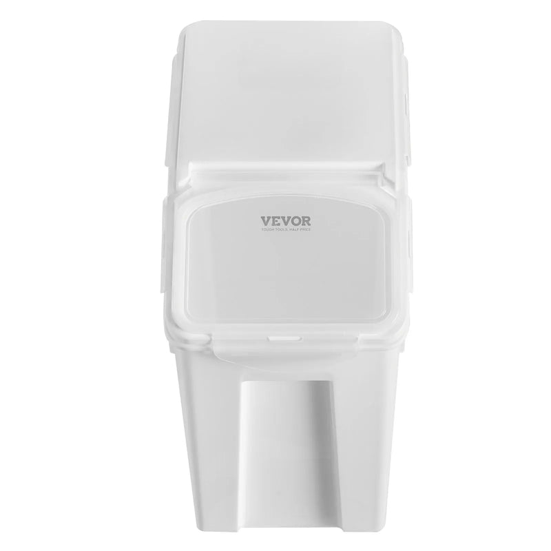 VEVOR rīsu un barības uzglabāšanas konteineru komplekts, 2 × 15 l un 2 × 20 l lieli hermētiski dozatoru konteineri ar riteņiem, virtuves graudu un putraimu tvertnes, mājdzīvnieku barības konteineri ar 4 mērbļodiņām, komplektā 4 gab.