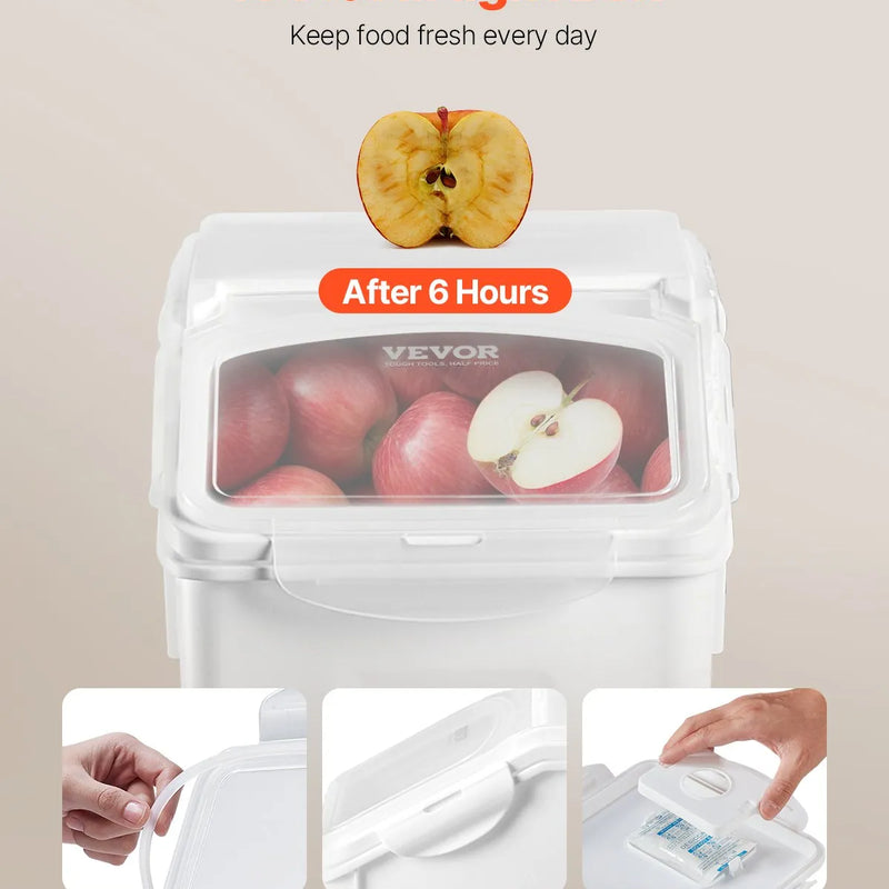 VEVOR rīsu un barības uzglabāšanas konteineru komplekts, 2 × 15 l un 2 × 20 l lieli hermētiski dozatoru konteineri ar riteņiem, virtuves graudu un putraimu tvertnes, mājdzīvnieku barības konteineri ar 4 mērbļodiņām, komplektā 4 gab.