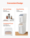 VEVOR rīsu un barības uzglabāšanas konteineru komplekts, 2 × 15 l un 2 × 20 l lieli hermētiski dozatoru konteineri ar riteņiem, virtuves graudu un putraimu tvertnes, mājdzīvnieku barības konteineri ar 4 mērbļodiņām, komplektā 4 gab.