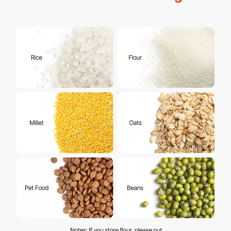 VEVOR rīsu un barības uzglabāšanas konteineru komplekts, 2 × 15 l un 2 × 20 l lieli hermētiski dozatoru konteineri ar riteņiem, virtuves graudu un putraimu tvertnes, mājdzīvnieku barības konteineri ar 4 mērbļodiņām, komplektā 4 gab.