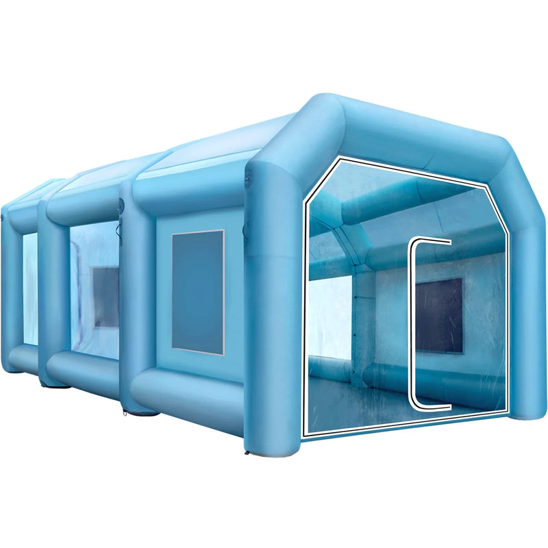 Piepūšama krāsošanas telts 12 × 5 × 4 m no 210D Oxford auduma ar 2 pūtējiem