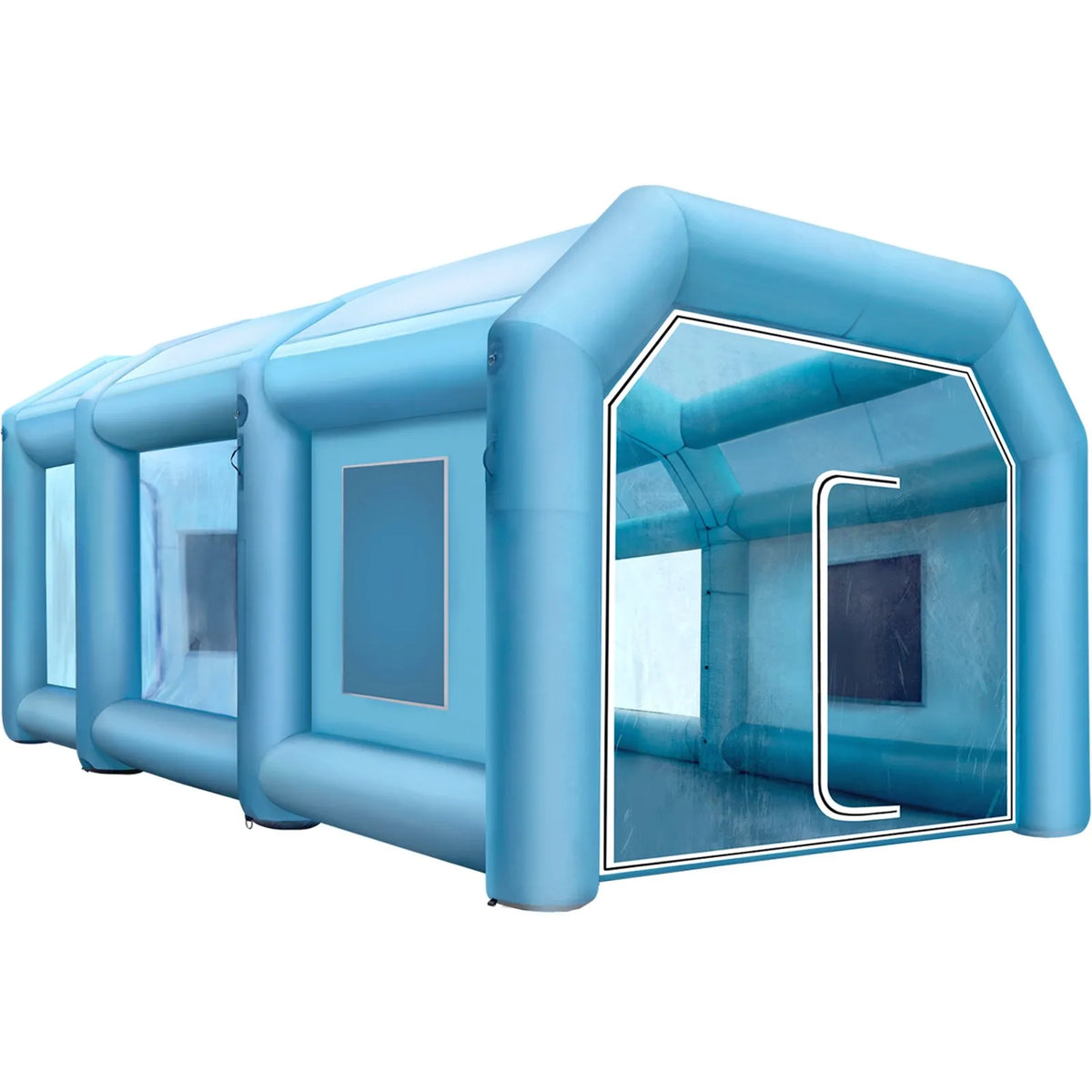 Piepūšama krāsošanas telts 8 × 4 × 3 m no 210D Oxford auduma ar 2 pūtējiem